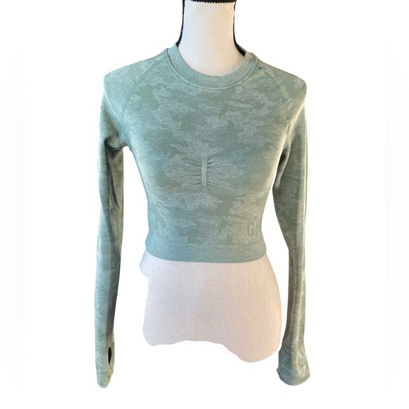Gymshark Adapt Crop Top Sage Camo Shirt Seamless Women's Size Small - Picture 1 of 6